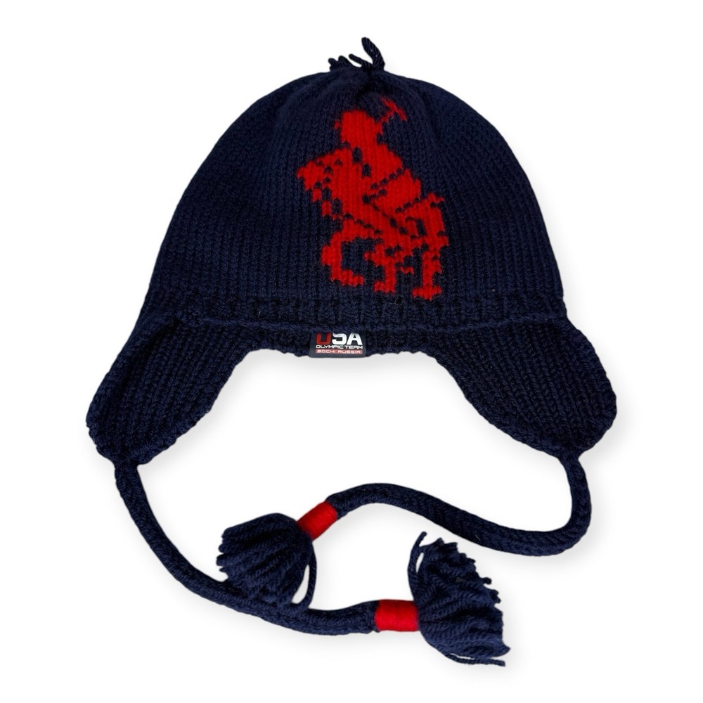 Polo Ralph Lauren USA Olympic Sochi 2014 Knit Earflap Beanie Hat Wool